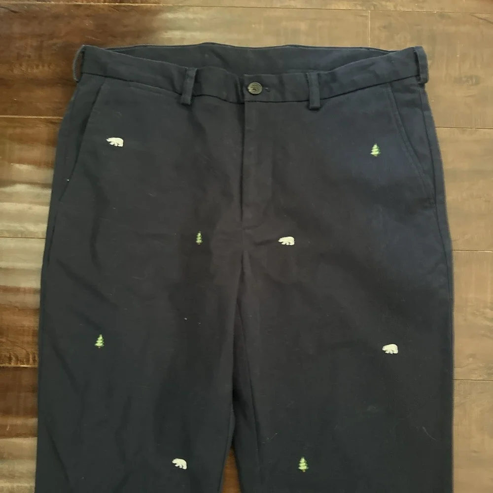Brooks Brothers Bear And Tree Embroidered Cotton Twill Trousers Sz 36x32